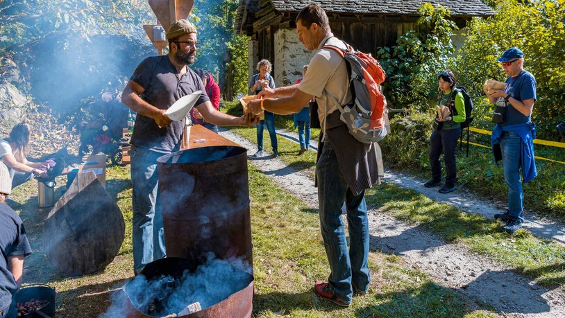 Kastanien zum Kosten: Die Kastanienbauern teilen ihr Wissen und ihre Ernte mit den Gästen.