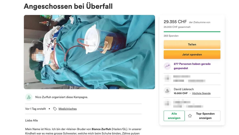 Grosse Solidarität: Innerhalb kürzester Zeit spenden Bekannte, Freunde und Arbeitskollegen knapp 30'000 Franken.