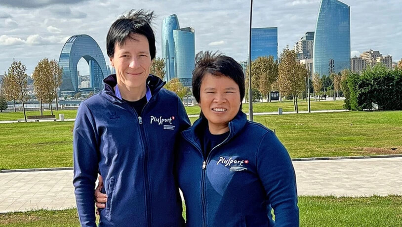 Weiteres gemeinsames Erlebnis: Carmen Brussig (links) und ihre Trainerin Alexandra Schiesser in Baku.