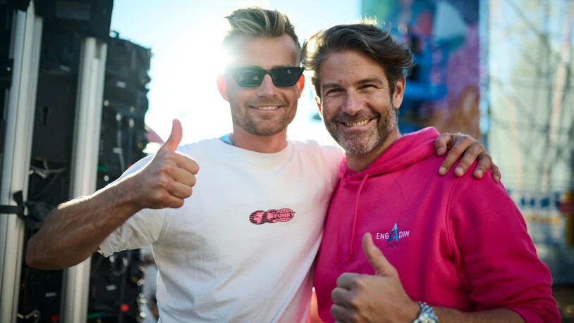 Ambassador und CEO der Weltmeisterschaft 2025: Nicolas Huber (links) und Daniel Schaltegger freuen sich, die weltbesten Freestyler in zwei Jahren im Engadin begrüssen zu dürfen.  