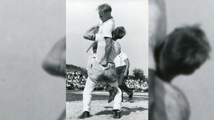 Ein NOS-Kranz fürs Glarnerland: Karl Piatti junior sichert beim Nordostschweizerischen Schwingfest 1948 in Niederurnen als einziger Glarner den Kranz.