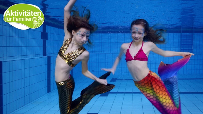 Mal was Neues ausprobieren: Begleitetes Meerjungfrauen- und Neptunschwimmen in der Oberen Au Chur für die Kinder, während die Eltern in der Sauna schwitzen können.