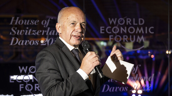 Finanzminister Ueli Maurer an einem Auftritt am Dienstag im House of Switzerland am Weltwirtschaftsforum (WEF) in Davos GR.