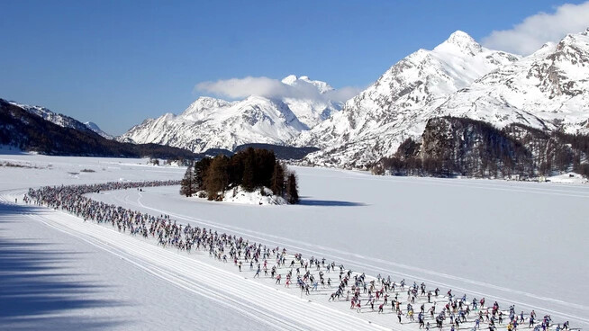 Freunde des Langlaufsports kommen am Engadin Skimarathon auf ihre Kosten.