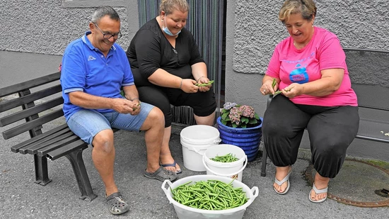 Gemeinschaftsarbeit: Die ganze Familie Di Leo am lustigen «böhnlen».
