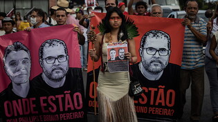 In Lima sind mehrere Menschen wegen der Tötung eines Indigenen-Forschers und eines Journalisten auf die Strasse gegangen und haben protestiert.