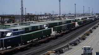 ARCHIV - Güterzugwaggons stehen in einem Bahnhof in Kalifornien. Foto: Ashley Landis/AP/dpa