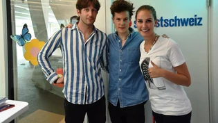 Frontmann Adrian Kübler und Tastenmann Luca Burkhalter waren zu Gast bei Moderatorin Adrienne Krättli.