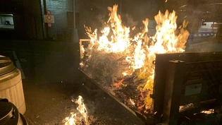 Der Anhänger und der Karton stand in Flammen.