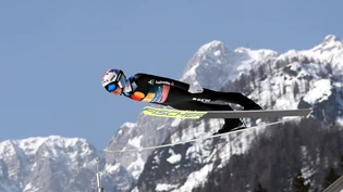 Simon Ammann stürzte sich heuer zum Saisonschluss auf der Flugschanze in Planica in die Tiefe.