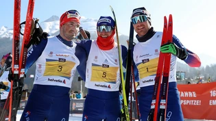 Schweizer auf Siegeskurs: Roman Furger gewinnt den 52. Engadin Skimarathon vor Dario Cologna. Thomas Baumann wird Vierter.
