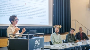 Ausbau der Erneuerbaren mit Rücksicht auf Natur und Landschaft: Anita Mazzetta, Armando Lenz, Tom Bischof und Raimund Rodewald (von links) stellen ihre Forderungen an den kantonalen Richtplan Energie vor.