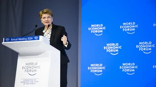 Bundespräsidentin Viola Amherd bei ihrer Eröffnungsrede am Dienstagvormittag am WEF in Davos GR.