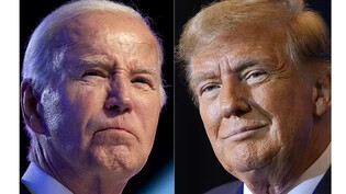 ARCHIV - US-Präsident Joe Biden (l.) und Donald Trump, Ex-Präsident der Vereinigtetn Staaten. Foto: AP/dpa