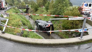 In einer leichten Rechtskurve fuhr die Frau geradeaus, worauf sie im Bachbett landete.