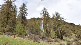 Rettungskräfte im Einsatz: Pumpiers Zernez und ein Helikopter der Heli Bernina verhinderten eine Ausbreitung des Feuers.