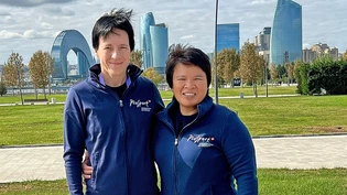 Weiteres gemeinsames Erlebnis: Carmen Brussig (links) und ihre Trainerin Alexandra Schiesser in Baku.