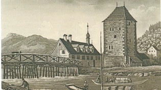 Kurz vor der Linthkorrektion: Das Schloss Grynau bei Uznach um 1800 ist eine wichtige Zoll- und Umladestation an der Linth.