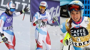 Mauro Caviezel, Carlo Janka und Jasmine Flury (von links) sind die Aushängeschilder des Bündner Skiverbands.