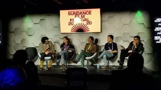 Die Filmemacher beim abendlichen Pressetermin: Sandro Zollinger (Dritter von  rechts) und Roman Vital (Zweiter von rechts) haben im Januar 2020 ihren VR-Film «Los» am Sundance-Filmfestival in den USA vorstellen können.
