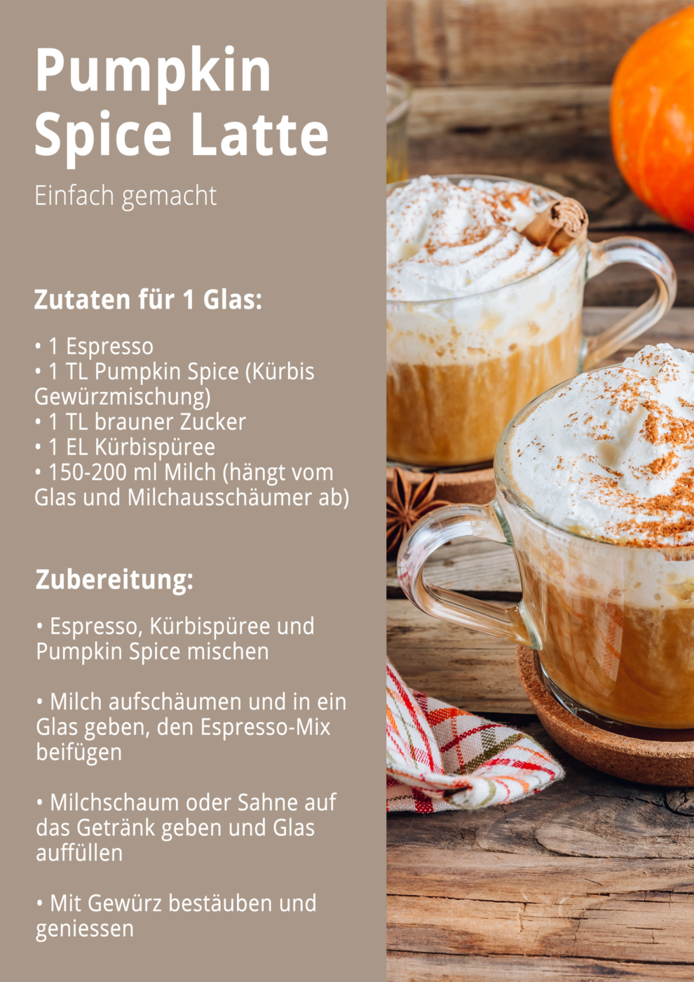 Einfach gemacht: Ein «Pumpkin Spice Latte» besteht aus herbstlichen Zutaten und ist schnell hergestellt. 