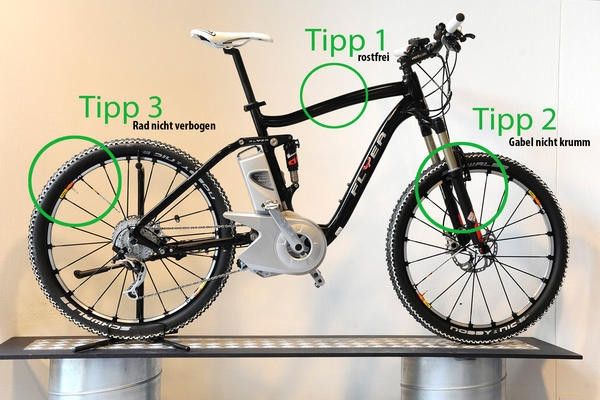 Tipp beim Kauf von gebrauchten Velos: Auf Rost, Gabel und Rad achten.